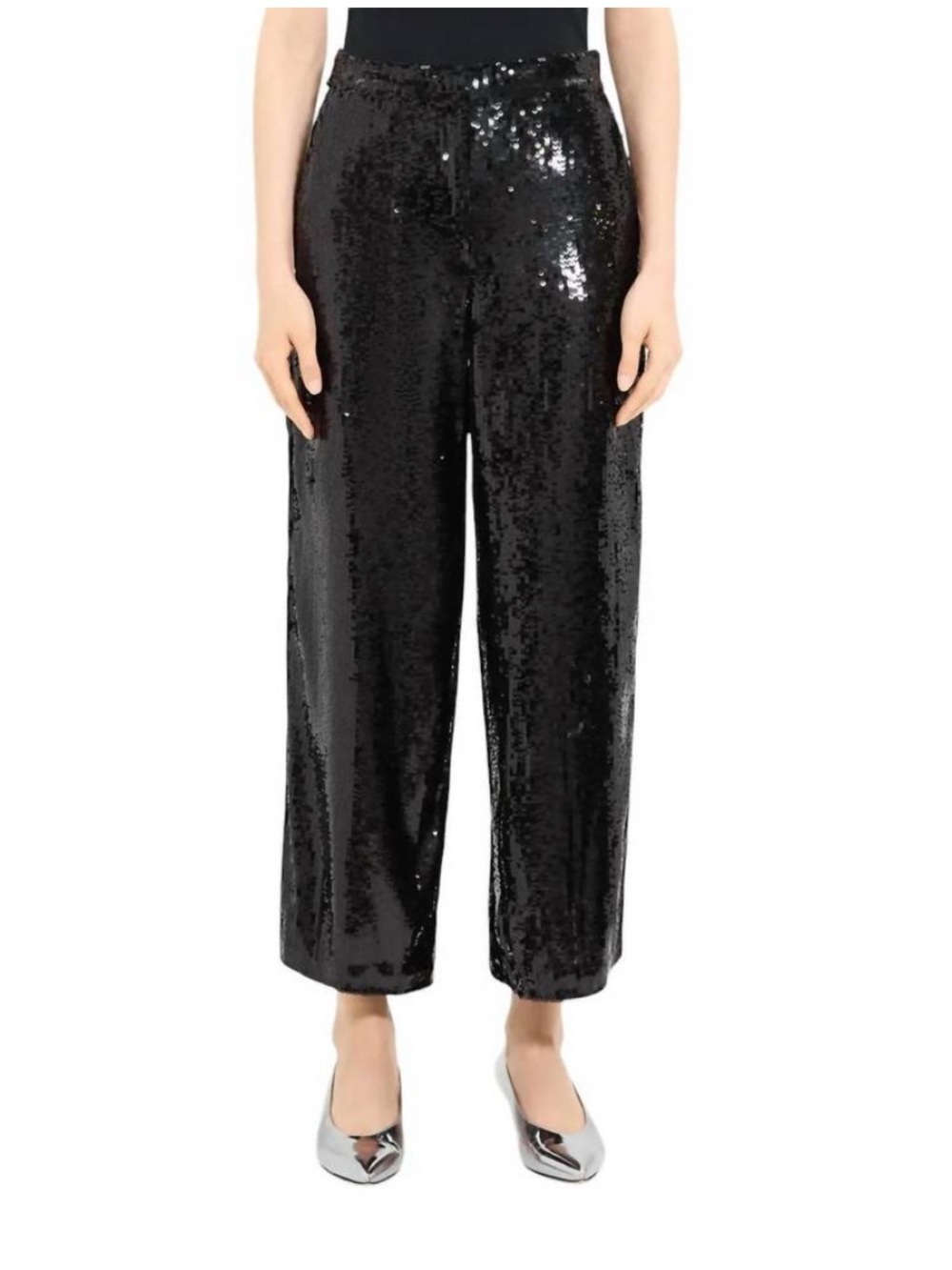 NEW Theory Sequin Pants Wide Legs size 10 Nightlux Party Glam Disco Black $395
